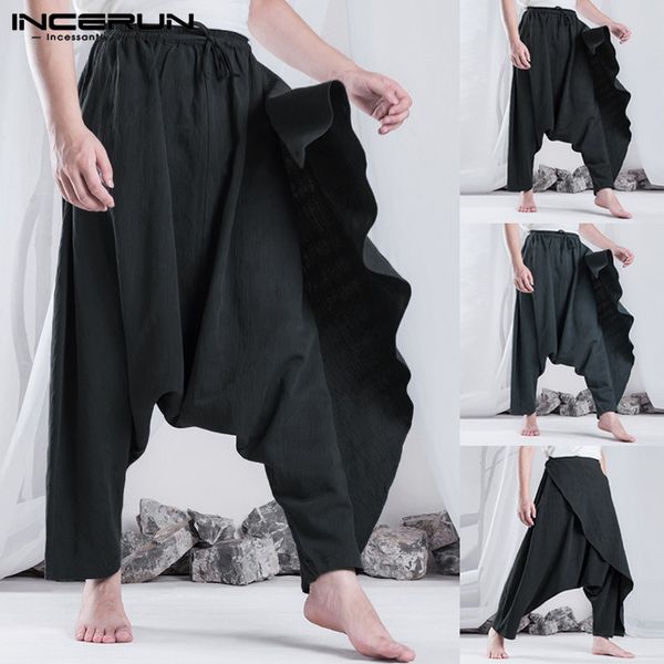 

stylish hiphop men harem pants unsiex women male baggy loose trousers casual pants drawstring drop crotch wide legs pantalon, Black