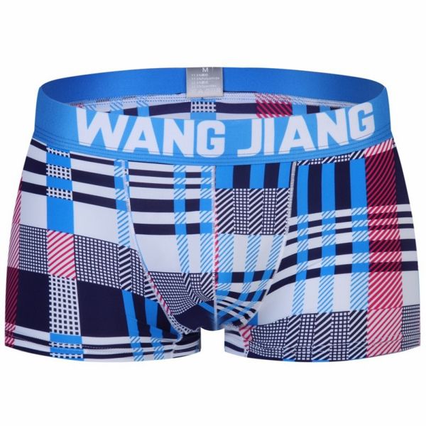 

3pk men's underpants underwear lingerie blue plaid graphic printed ice silk pouch boxers #4018pj, Black;white
