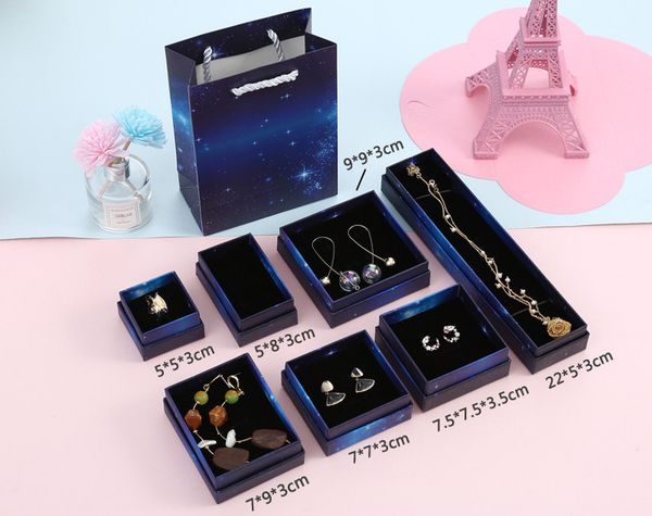 

10pcs starry sky new jewelry box dark blue jewelry box gift bag wholesale spot porous ring packaging gift boxes party supplies