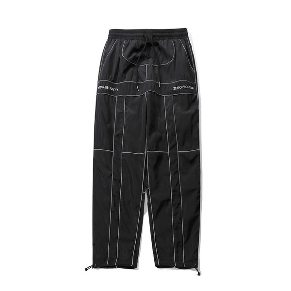 

2021 summer personality fashion hop hip tactical pants male harem trousers reflective pants cargo jriid, Black