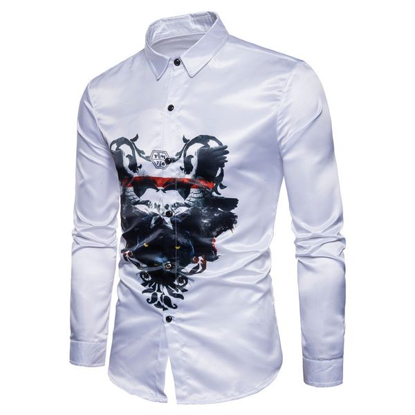 

male 2020 new men's long-sleeved dress shirt men's printed casual slim lapel male quality large size s-xxl, White;black