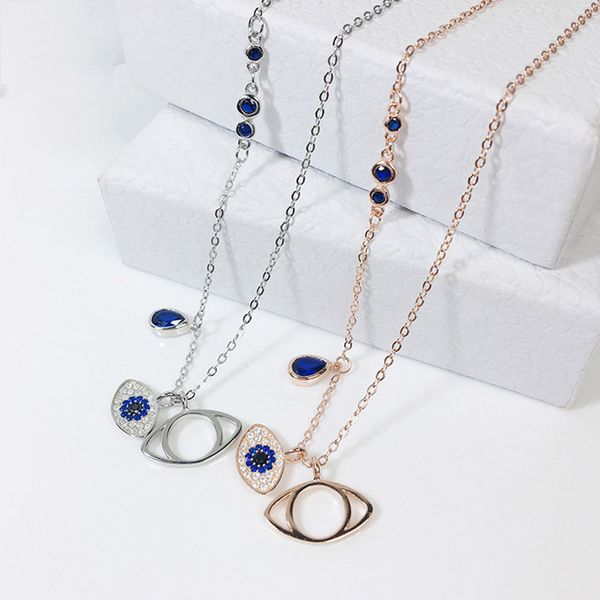 

new fashion gold/silver water drop crystal blue evil eye pendant necklace for europe women girl jewelry 2019 new drop shipping