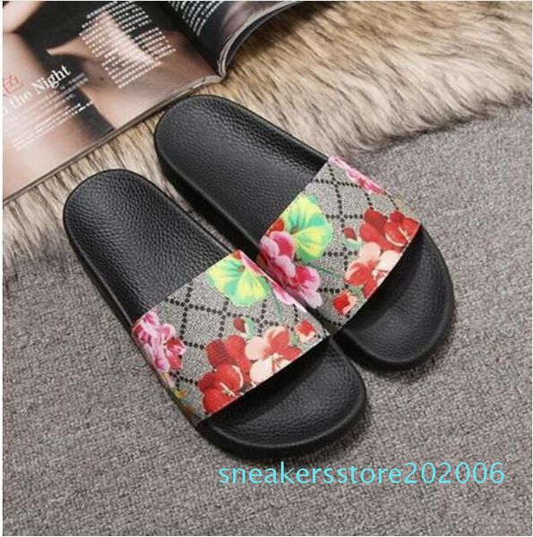 

men women slippers with box luxury designer classic fashion soft slide sandals floral printing casual rubber flip flops slipper floral s06, Black