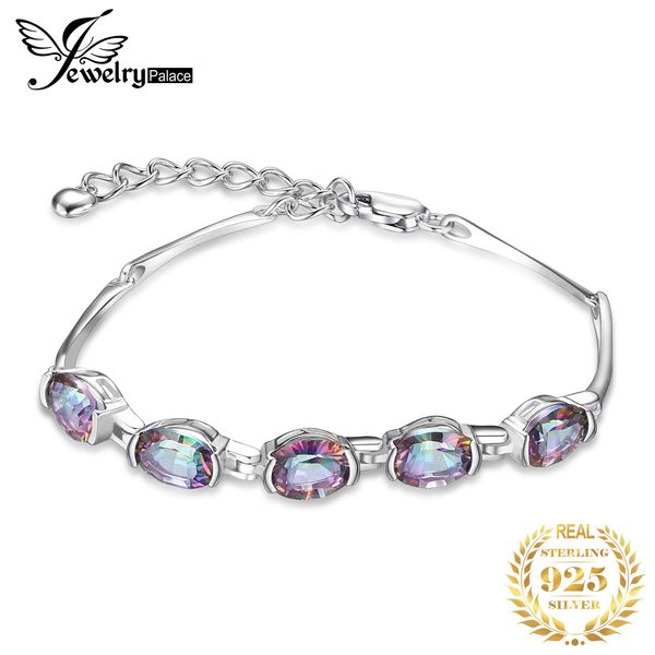 

jewelrypalace vintage 6ct concave oval mystical rainbow z bracelets solid 925 sterling silver charm fine jewelry for women, Black