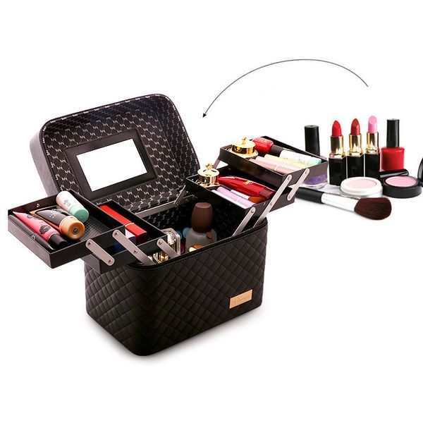 

box beauty suitcase cosmetic organizer women large toiletry makeup multilayer professional portable storage case capacity bag vudfr, Red;black