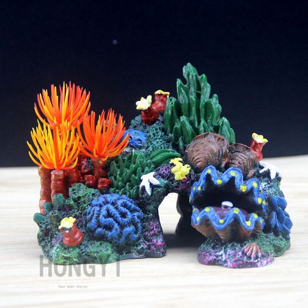 

hongyi 1 piece resin colorful artificial sea marine coral conch shell rockery fish tank decoration aquarium landscaping