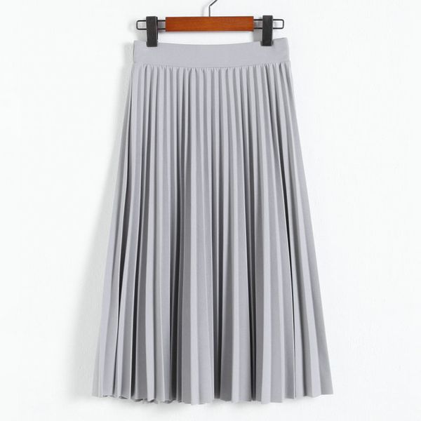 

women new fashion high waist pleated solid color half length elastic skirt lady black pink grey a line skirt