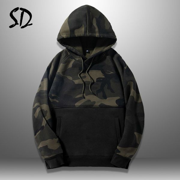 

casual oversized hooded hoody man thick camouflage hoodie men hip hop style front pocket autumn mens camo sweatshirts, Black