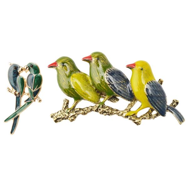 

2pcs vintage green enamel bird brooch pin gold tone costume jewelry gift, Gray