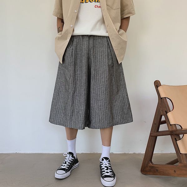 

2019 summer new korean version of the tide male college wind comfortable striped sports loose casual wide leg pants, Black