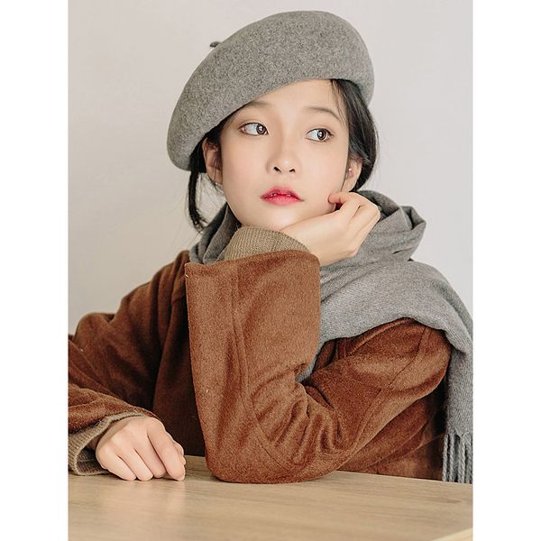 

new sell 2019 women solid color beret female bonnet caps autumn winter all matched warm walking hat cap, Blue;gray