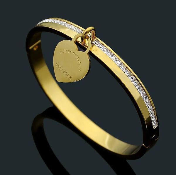 

explosion models t letter peach heart single row diamond bracelet single peach heart bracelet 18k gold korean version of the ladies bracelet, Black