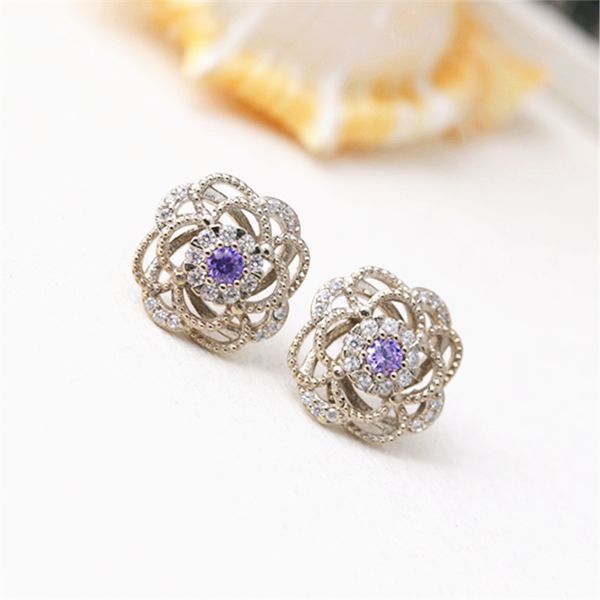 

new silver earrings beautiful temperament women's rotating rose surround inlaid zircon earrings jewelry, Golden;silver