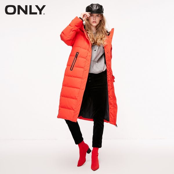 

only women's overknee hooded white duck down jacket |118312566, Black