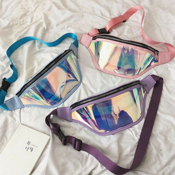 

women laser transparent fanny pack clear glitter waist belt bum bag travel bag pouch hip purse