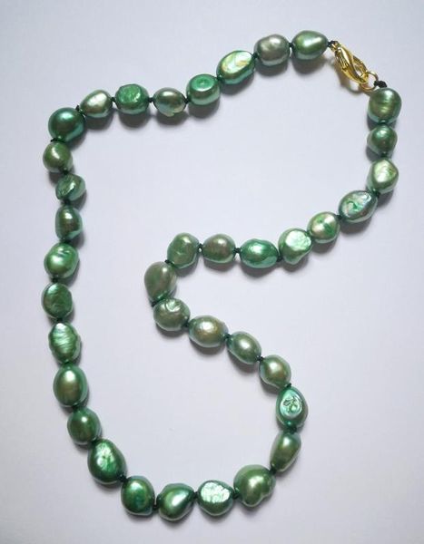 

9mm bright green baroque real pearl necklace gold clasp natural freshwater pearl women jewelry 35cm 43cm 15'' 17, Golden;silver