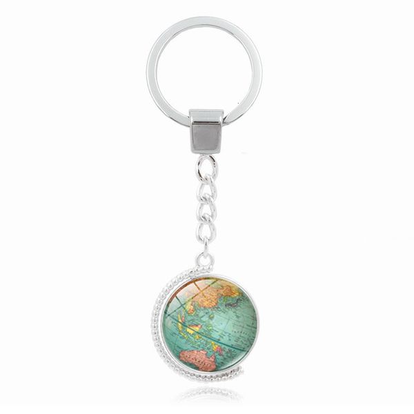 

men personality world map double sided rotating time glass key holder business new women gift jewelry, Slivery;golden