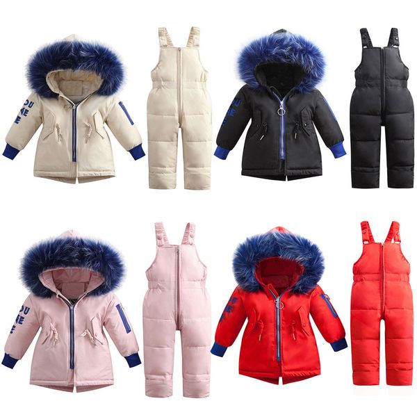 

2019 new toddler kids winter warm girls boys hooded down jackets outerwear coats jumpsuit solid long sleeve fashion baby sets, White