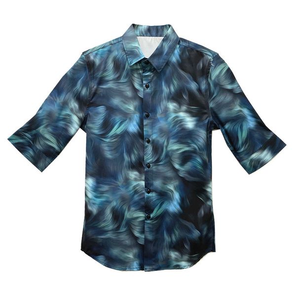 

summer print shirts men half sleeve casual shirts for men slim fit dress shirt, White;black