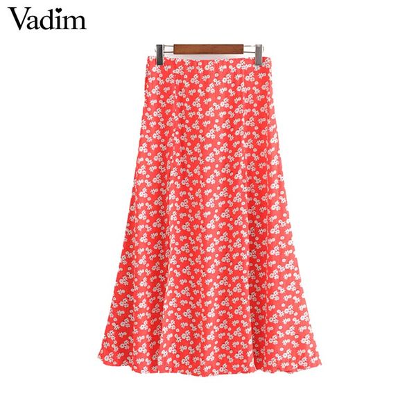 

vadim women stylish floral print midi skirt elastic waist a line elegant female summer casual chic mid calf skirts mujer ba600, Black