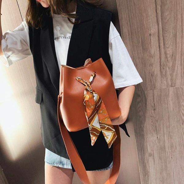 

messenger bag women large capacity vintage matte pu leather bucket bag vintage elegant ribbon decoration shoulder #yl10
