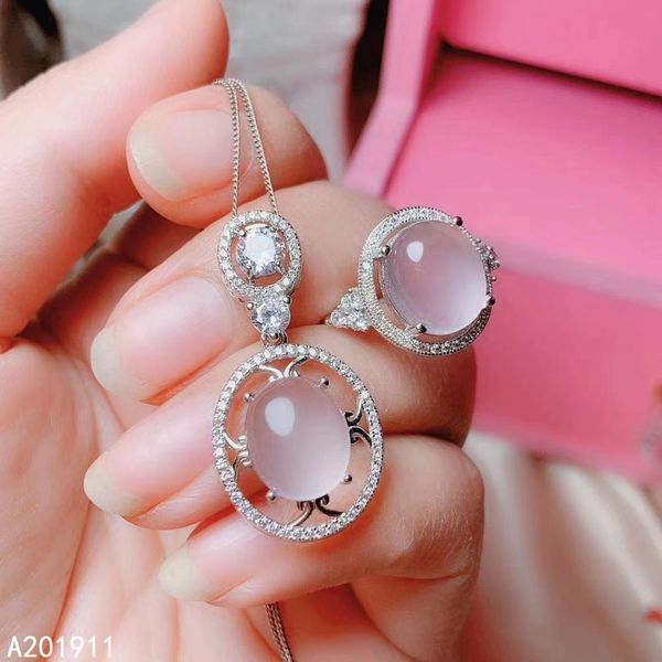

kjjeaxcmy fine jewelry natural rose quartz 925 sterling silver women pendant necklace chain ring set support test classic, Black
