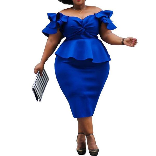 

2019 african dashiki dresses new fashion falbala skirt off shoulder onepace bowknot party famous design dresses for lady, Red