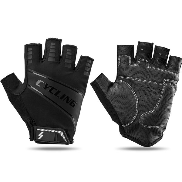 

half finger gym gloves outdoor sports motorcycle anti-slip training bicycle gloves warmer bike gym equipment, Black