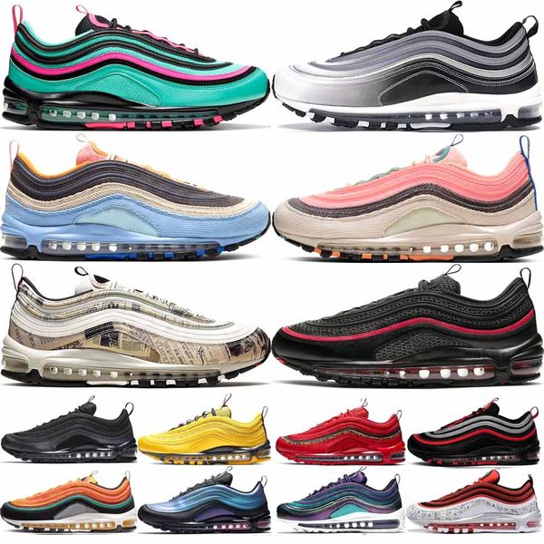 

2020 newspaper bred 97 black bullet corduroy pack og running shoes south beach sunburst reflective 97s mens women outdoor sport sneakers