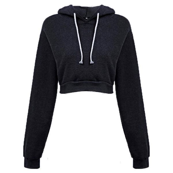 

fashion women hooded loose pullover long sleeve brief paragraph hoodie cropped hoodie comfortable sweatshirt, Black