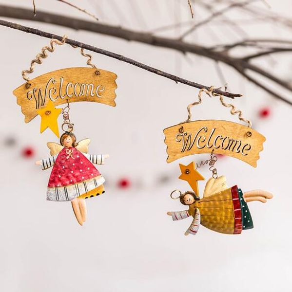 American Retro Creative Christmas Angel Wooden Pendant Door