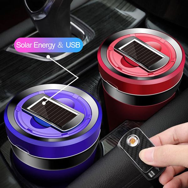 

1pcs car ashtray rechargeable solar energy led car ashtray removable cigarette smoke holder removable lighter accessory