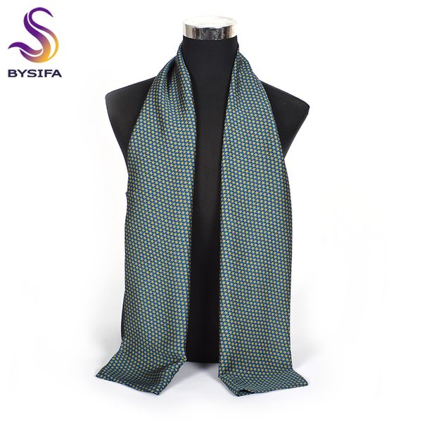 

bysifa] male long silk scarf cravat blue gold men neck scarf new brand accessories fall winter business men scarves 170*30cm, Blue;gray
