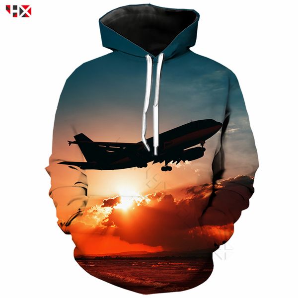 

aircraft hoodie men women 3d print creative airplane hoody sweatshirt casual streetwear men pullovers x477, Black