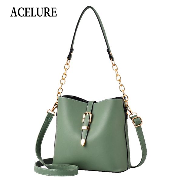 

acelure soft pu leather women shoulder crossbody bags solid color casual fashion large bucket tote bag ladies all-match hasp bag