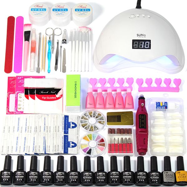 

2019 new nail set uv led light dryer 12 color nail polish gel polishing uv gel varnish polish makeup manicure tool set