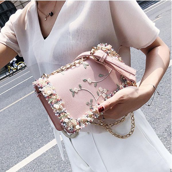 

banabanma women elegant lace flowers single shoulder bag portable casual all-match chain bag