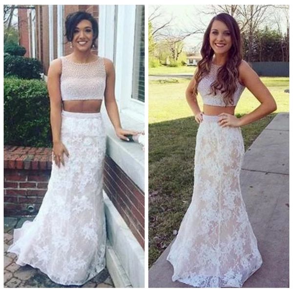 

очаровательная scoop рукавов белого кружевного платья выпускного вечера pearls кристаллы бисероплетение двухкусочный платье выпускного вечер, Black