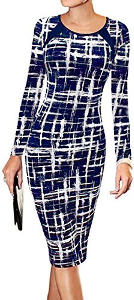

lunajany women's long sleeve stripe print wear to work office sheath midi dress, Black;gray