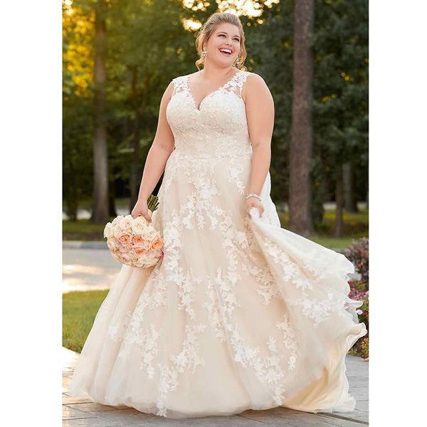 

plus size wedding dress v neck appliques a line lace vintage vestidos boda wedding gowns bride dress, White