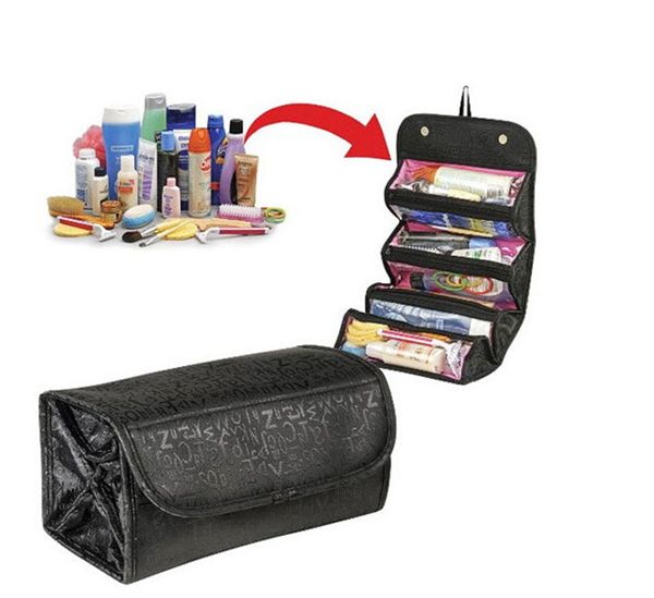 

roll-n-go cosmetic bag hanging toiletries travel storage bag multipurpose foldable multipurpose black and red ing
