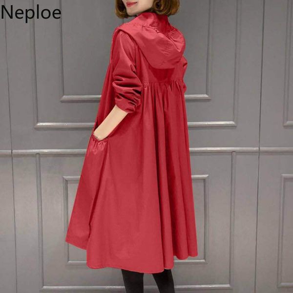 

neploe korean autumn news hooded trench loose plus size wide waisted wild femme coat pleated zipper thin holiday long coat 45629, Tan;black