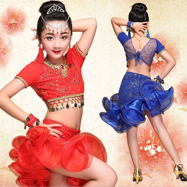 

new children's latin dance clothes exercise clothes performance clothing girls performance clothing, Black;red