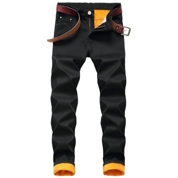 

large size men's wear winter plus velvet composite materials warm jeans straight slim thick men's jeans, Blue