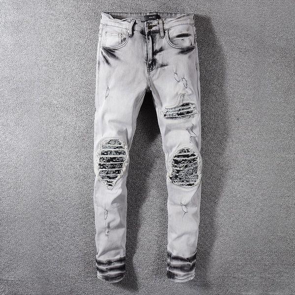 Compre 2019 Nuevo 1 Gris Amiri Jeans Pantalones De Hombre Agujero