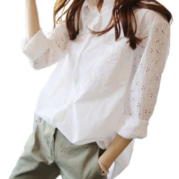 

office white womens and blouses tunics plus size 4xl 5xl women's blouse work shirt hollow out 9/10 sleeves blusas femininas