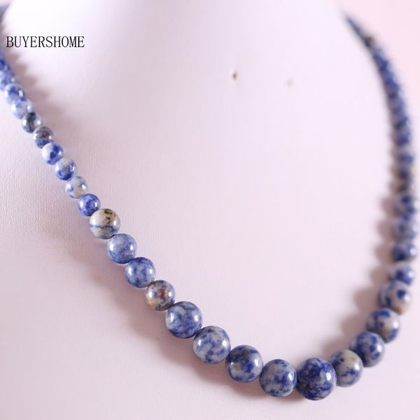 

fashion jewelry stone round beads blue blue sodalite necklace 18" 1pcs e093, Silver