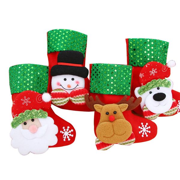 Weihnachtsbaum Dekoration Süßigkeiten Socken Pailletten Geschenkpapier Taschen Strumpf Ornamente Dekoration Weihnachtsmann Rentier Bär Schneemann 4Styles XD21605