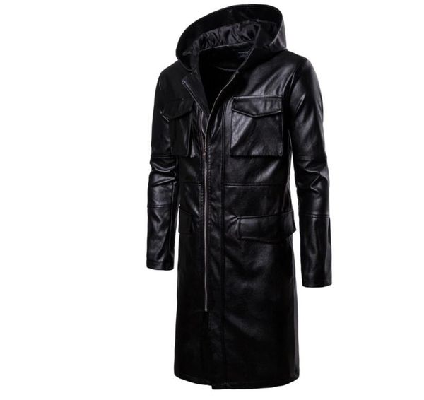 

xiu luo 2019 winter mens black leather jacket slim motorcycle long leather coat men jackets clothes personalized street fashion