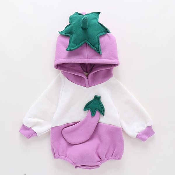 

infant baby boys girls vegetables hooded thick warm bodysuit romper clothes patchwork long sleeve hooded collar baby girls, Blue